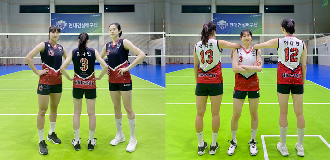 현대건설 힐스테이트 배구단이 2일 공개한 크리스마스 에디션 유니폼. 왼쪽이 홈, 오른쪽이 어웨이 버전. (사진=현대건설 힐스테이트 배구단 제공)