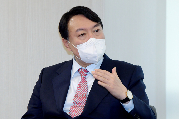 국민의힘 윤석열 대선후보가 16일 오전 서울 중구 대한상공회의소에서 열린 간담회에서 발언하고 있다. (사진=국회사진기자단/연합뉴스)