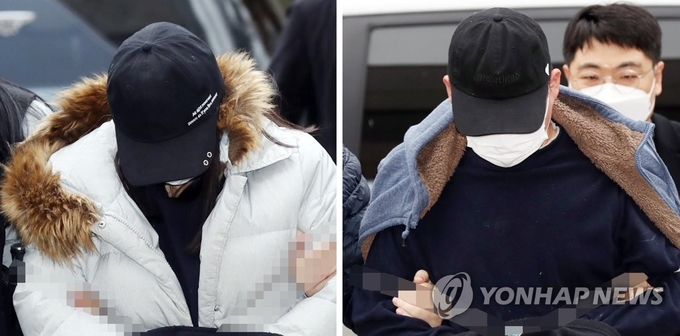 영하로 떨어진 심야에 4살 딸을 인적 드문 도로에 내다 버린 30대 친모 A씨와 범행에 가담한 20대 남성 B씨가 지난달 30일 오후 구속 전 피의자 심문(영장실질심사)을 받기 위해 인천시 미추홀구 인천지방법원으로 들어서고 있는 모습. ( 사진 = 연합뉴스 제공 ) 