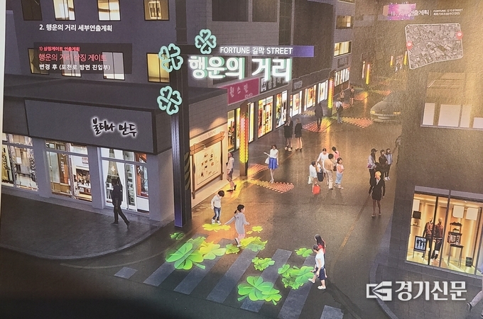 남북 방향 거리를 행운의 거리로 조성한 상상도 촬영본. (사진=문석완 기자)