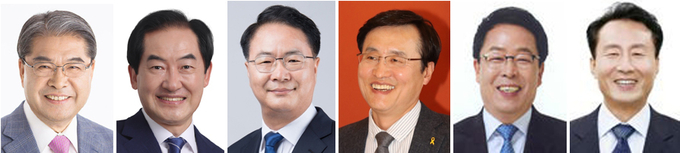 왼쪽부터 이재정 경기도교육감, 안병용 의정부시장, 송주명 한신대 교수, 최창의 행복한미래교육포럼 대표, 이재삼 전 경기도의회 교육위원장, 임해규 전 경기연구원장. (사진=경기신문 DB)