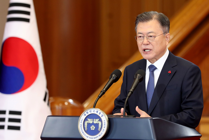 문재인 대통령이 3일 오전 청와대에서 2022년 임인년 신년사를 하고 있다. (사진=연합뉴스)