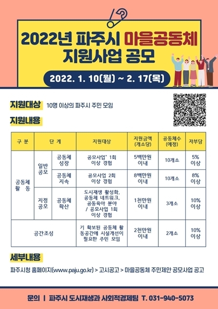 마을공동체 지원사업 공모 공고문.(사진=파주시 제공)