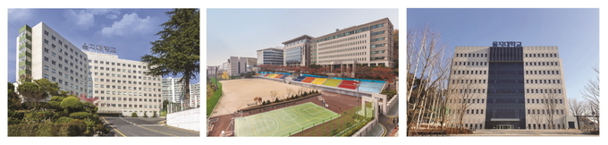 (사진 왼쪽부터) 을지대학교 대전캠퍼스, 성남캠퍼스, 의정부 캠퍼스. (사진=을지대학교 제공)