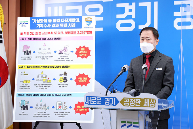 지난해 11월29일 김영수 경기도 특별사법경찰단장이 가상화폐 등 불법다단계 수사결과를 발표하고 있다. (사진=경기도 제공)
