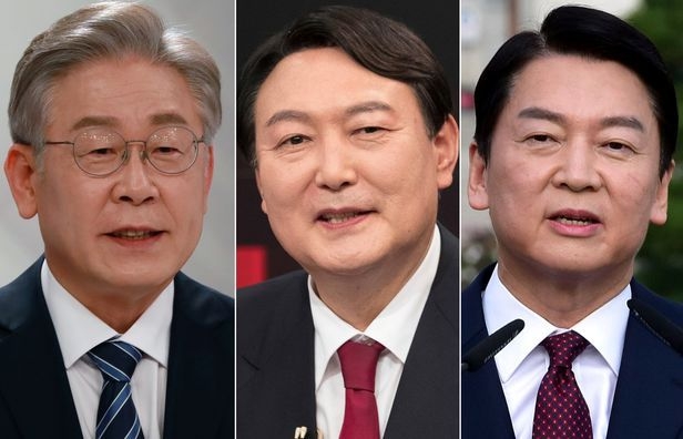 왼쪽부터 더불어민주당 이재명 후보, 국민의힘 윤석열 후보, 국민의당 안철수 후보