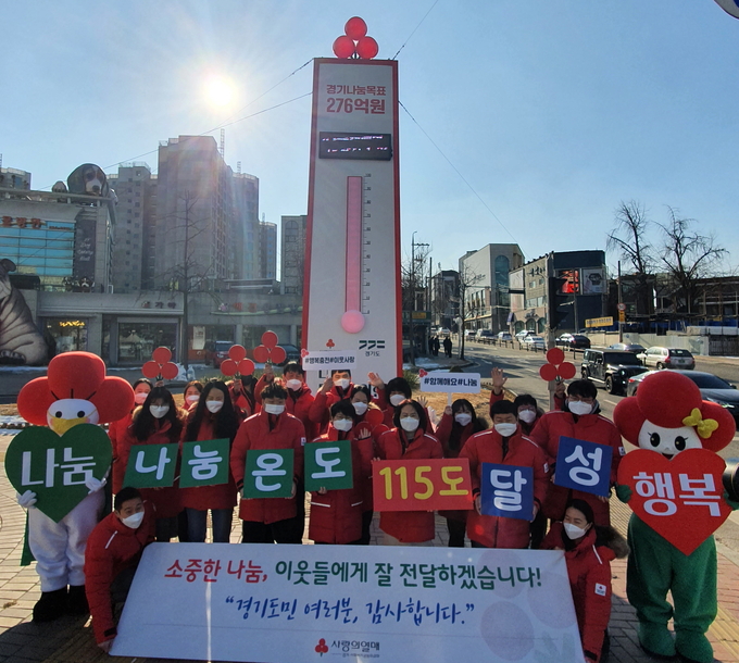 경기사랑의열매가 지난해 12월 1일부터 두 달 동안 진행한 '희망 2022 나눔캠페인'이 사랑의 온도탑 115도를 잠정 달성하고 마무리됐다. 모금액은 총 317억 원이다. (사진=경기사랑의열매 제공)