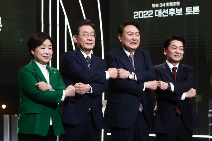 3일 오후 서울 여의도 KBS 공개홀에서 방송 3사 합동 초청 '2022 대선후보 토론'이 열렸다. (사진=연합뉴스 제공)