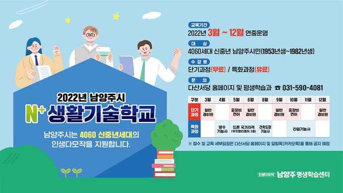 남양주시는 4060 신중년 세대의 안정적인 사회 정착과 취업 역량 강화를 위해 오는 3월부터 남양주플러스(N⁺) 생활기술학교를 운영한다.(사진=남양주시 제공)