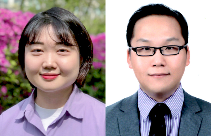 인하대고분자환경융합공학전공 첨단소재 연구실 박정은 연구원(왼쪽)과 위성재 교수. ( 사진 = 인하대 제공 )