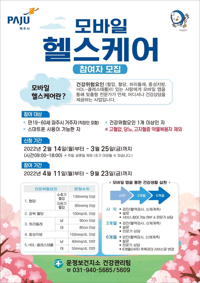 운정보건지소의 모바일 헬스케어 참여자 모집 포스터(사진=파주시 제공)