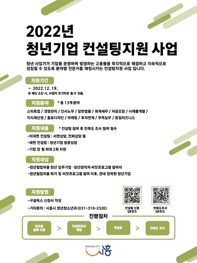 시흥시, 청년기업 컨설팅 지원 사업 운영 포스터.(사진=시흥시 제공)