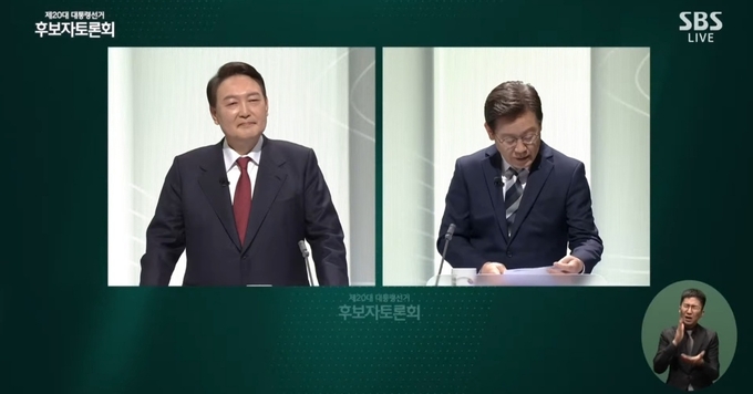 국민의힘 윤석열 후보와 더불어민주당 이재명 후보 (사진=SBS 화면 캡처)
