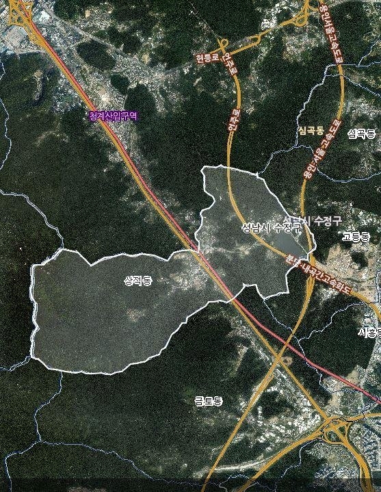 토지거래허가구역으로 재지정된 성남시 수정구 상적동 일대 허가구역. (사진=경기신문DB)