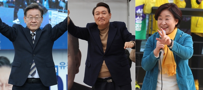 왼쪽부터 이재명 더불어민주당, 윤석열 국민의힘, 심상정 정의당 대선 후보.( 사진 = 연합뉴스 제공 )