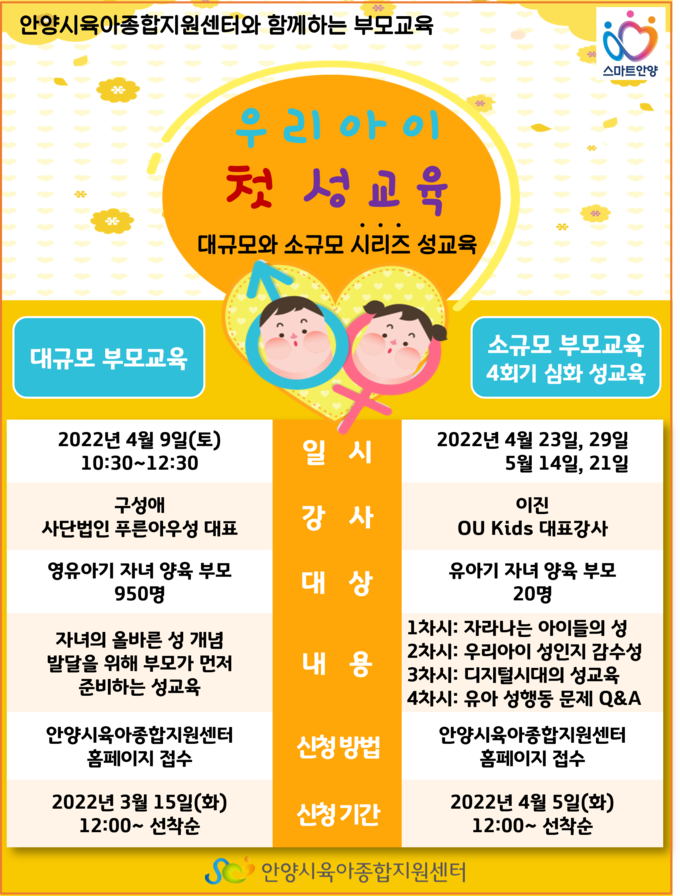 안양시 육아종합 지원센터 부모 성교육 교육생모집 패플릿.(사진=안양시 제공)