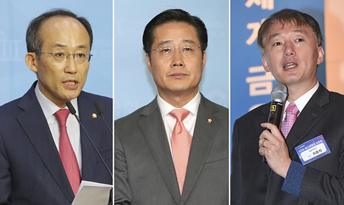 안철수 대통령직인수위원회 위원장은 14일 기획조정분과 인수위원으로 국민의힘 추경호 의원(왼쪽부터)과 국민의당 이태규 의원, 최종학 서울대 교수를 각각 발표했다. (사진=연합뉴스)