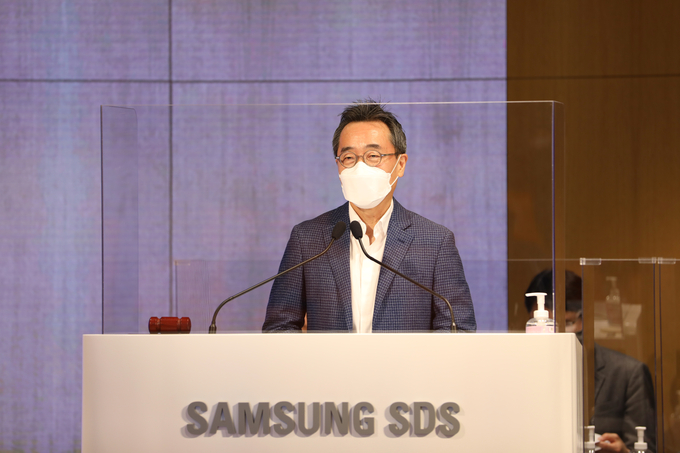 삼성SDS 황성우 대표가 16일 삼성SDS 잠실 캠퍼스에서 개최된 제37기 정기 주주총회에서 인사말을 하고 있다.(사진=삼성SDS 제공)