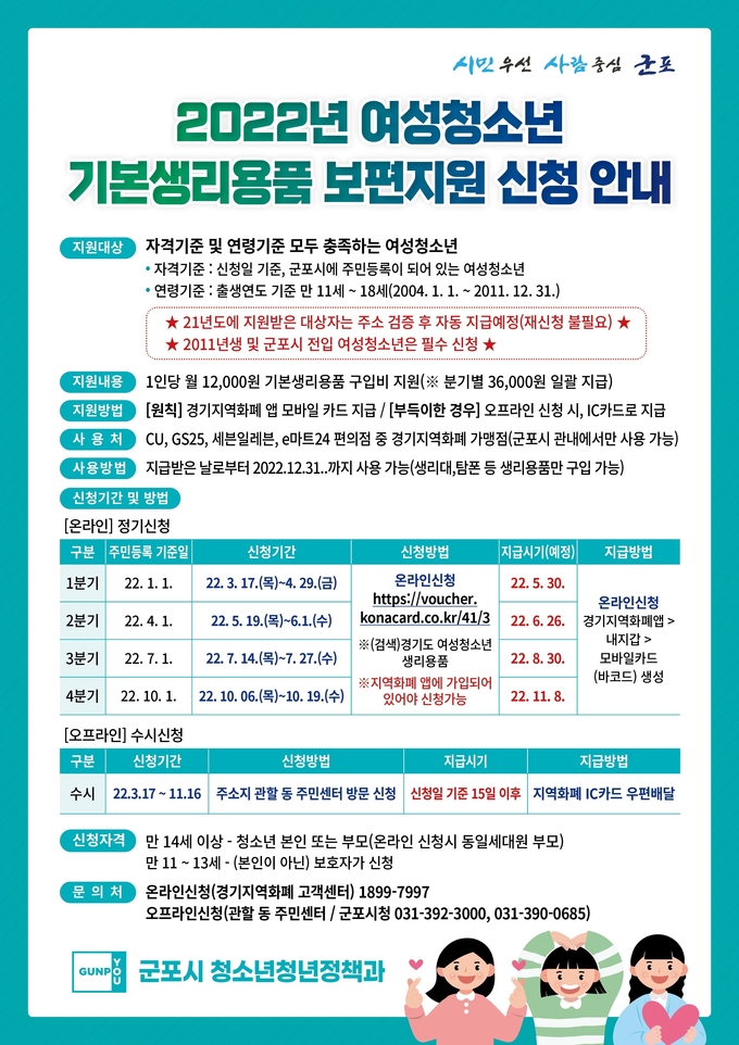 군포시 여성청소년 기본생리용품 구입비 지원 홍보물 팸플릿.(사진=군포시 제공)