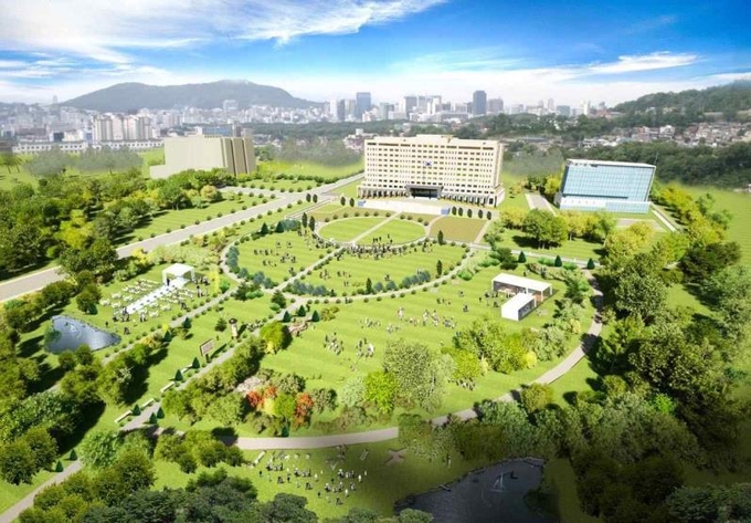 윤 당선인과 인수위 측이 20일 기자회견에서 발표한 내용을 종합하면 국방부 청사 건물에는 대통령 집무실, 비서실과 함께 기자실이 들어선다. 사진은 이날 공개된 조감도. (사진=인수위 제공)