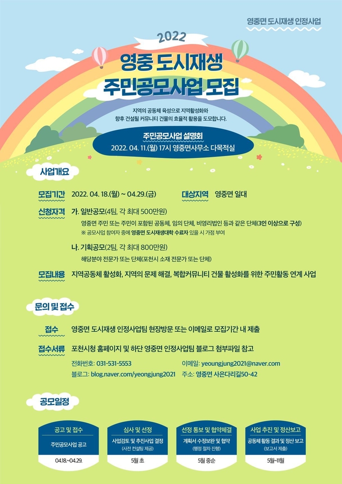 2022년 영중면 도시재생 주민공모사업 참가자 모집 포스터. (포스터=포천시 제공)