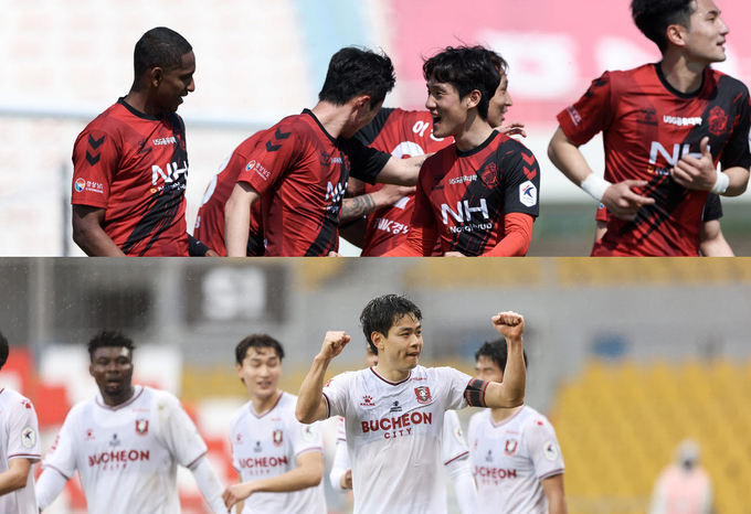 오는 16일 경남 진주종합운동장에서 열리는 하나원큐 K리그2 2022 11라운드에서 부천FC1995(아래)와 경남FC가 맞대결을 펼친다. (사진=한국프로축구연맹 제공)