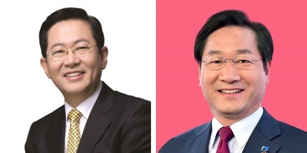 (왼쪽부터)박남춘 인천시장, 유정복 국민의힘 인천시장 선거 예비후보.