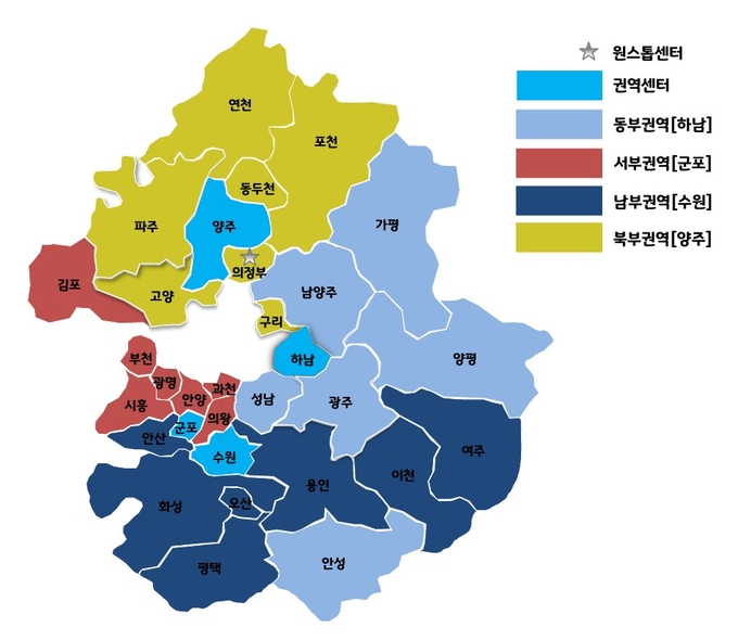 경기도 서민금융복지지원센터 권역별 지도 (사진=경기도 제공)