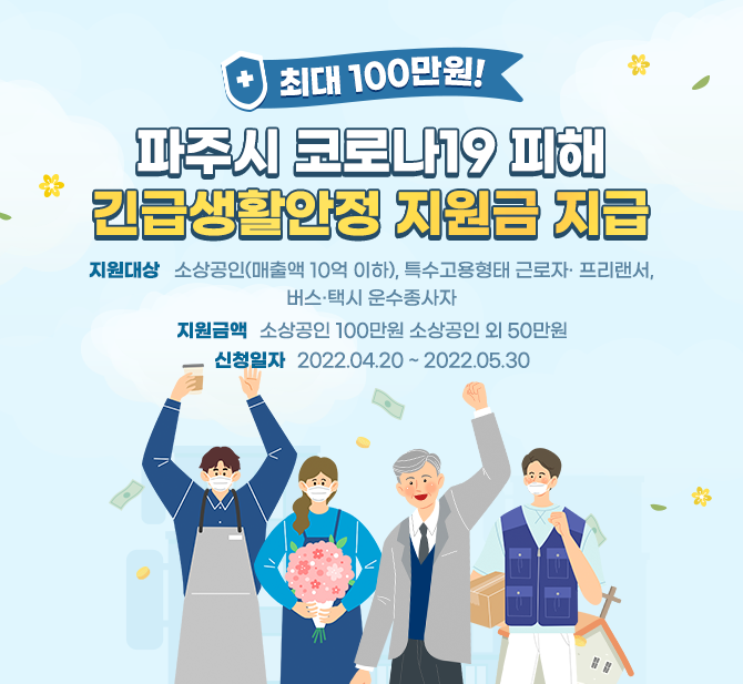 파주시 코로나19 긴급생활안정 지원금 신청 포스터(사진=파주시 제공)