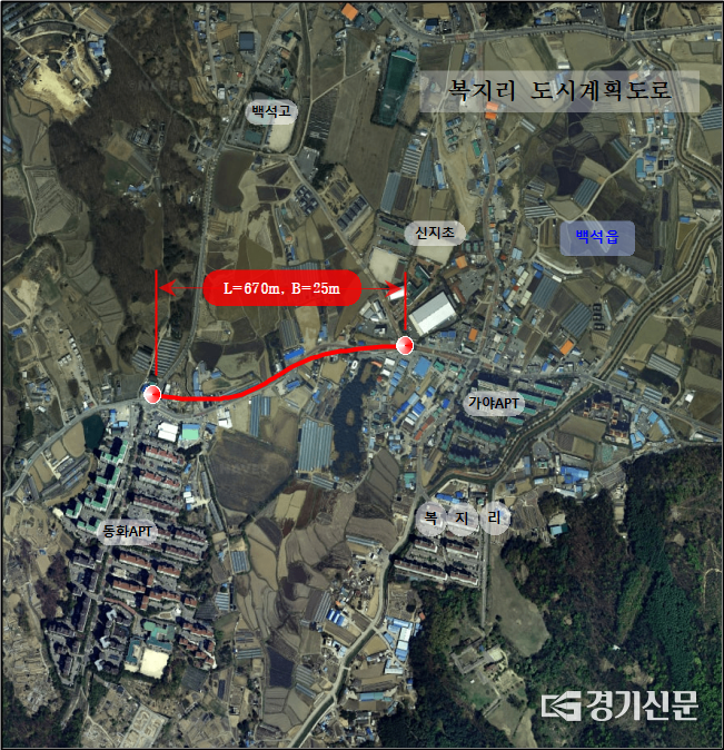 복지리 도시계획도로 개설공사 노선도 (사진=이호민 기자)