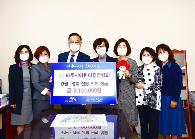 파주시 어린이집 연합회원들이 강원·경북 산불피해 성금을 기탁했다.(사진=파주시 제공)