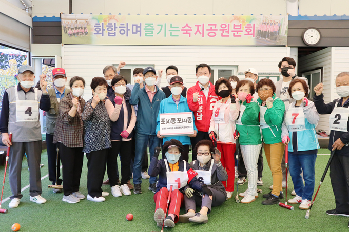 김용남 국민의힘 수원특례시장 후보가 26일 숙지공원 게이트볼장에 22번째 포동포동 캠프를 차렸다. (사진=김용남 선거캠프 제공)