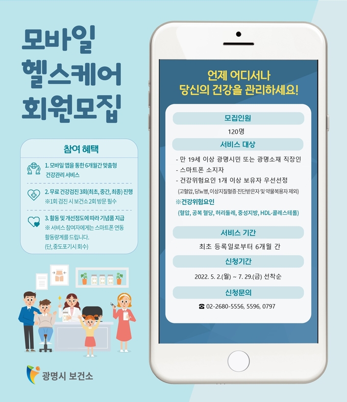 광명시 보건소, 모바일 헬스케어 참여자 120명 모집 포스터.(사진=광명시 제공)