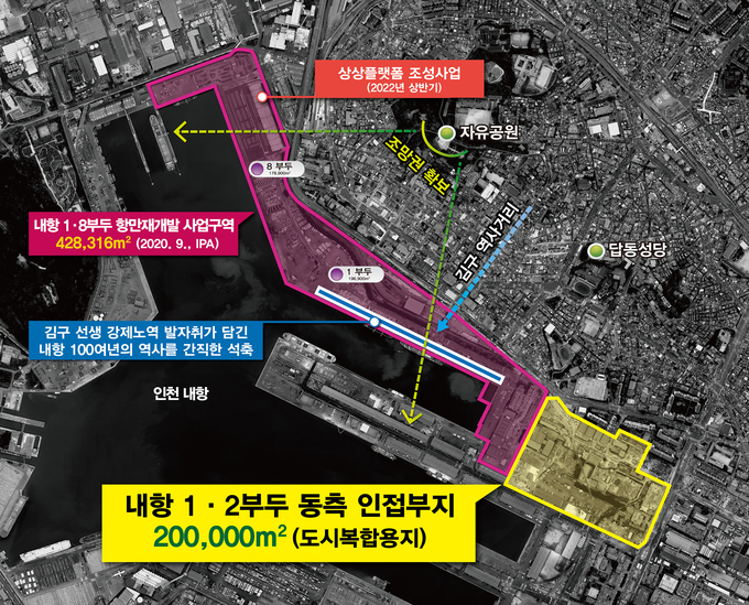 인천 중구 내항 1.2 부두 동측 인접부지(노란선). ( 자료 = 중구 제공 )
