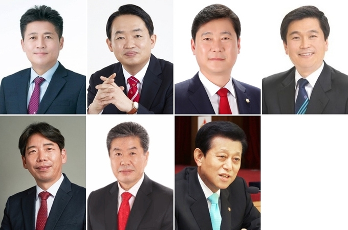 윗줄 왼쪽부터 시계방향으로 김정헌, 김찬진, 이영훈, 박종효, 유천호, 이병택, 유제홍 예비후보. ( 사진 = 경기신문DB )