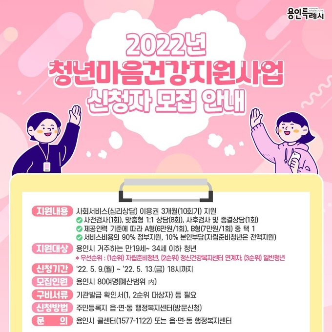 2022년 청년마음건강지원사업’ 참여자 모집 포스터.(사진=용인시 제공)