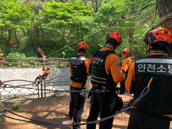 인명구조 훈련을 실시하고 있는 서부소방서 대원들. ( 사진 = 서부소방서 제공 )