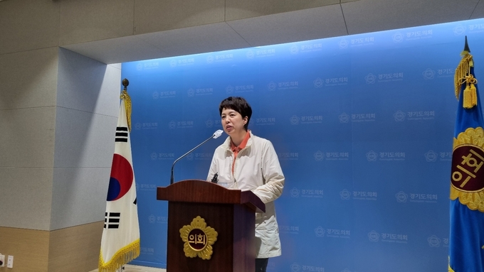 김은혜 국민의힘 경기도지사 후보가 13일 경기도의회에서 부동산 분야 공약을 발표하고 있다. (사진=허수빈 기자)