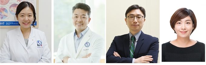 (왼쪽부터)아주대병원 신장내과 이민정·박인휘 교수, 의료정보학과 박범희 교수·이은영 연구원. (사진=아주대병원 제공)