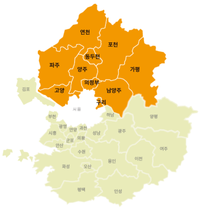 경기도 남·북부 지역 지도