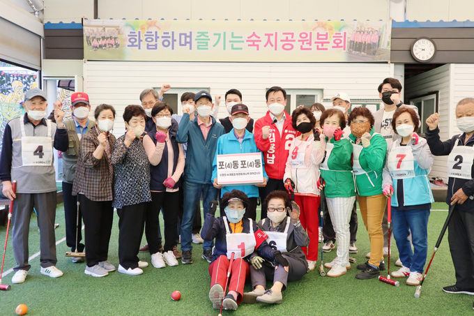 김용남 국민의힘 수원특례시장 후보가 26일 숙지공원 게이트볼장에 22번째 포동포동 캠프를 차렸다. (사진=김용남 선거캠프 제공)