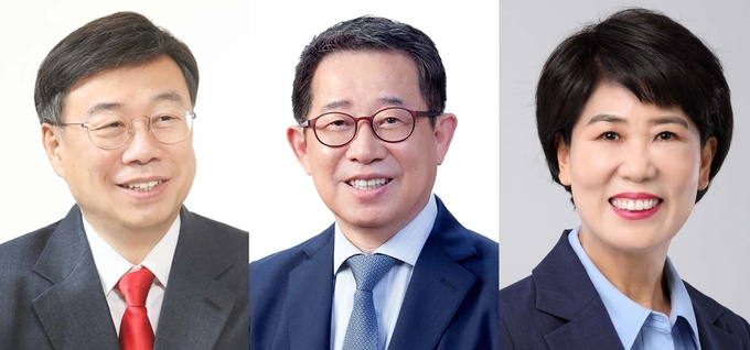 왼쪽부터 신상진 국민의힘 후보, 배국환 더불어민주당 후보, 장지화 진보당 후보(사진=신상진·배국환·장지화 후보 캠프 제공)