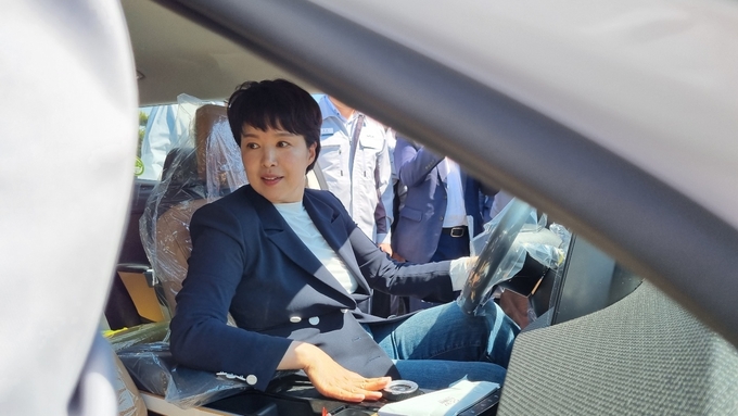 김은혜 국민의힘 경기도지사는 27일 기아자동차 화성공장을 방문했다. (사진=허수빈 기자)