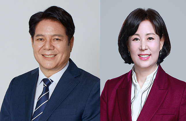 왼쪽부터 최대호 더불어민주당 후보 와 김필여 국민의힘 후보.(사진=최대호·김필여 후보 캠프 제공)