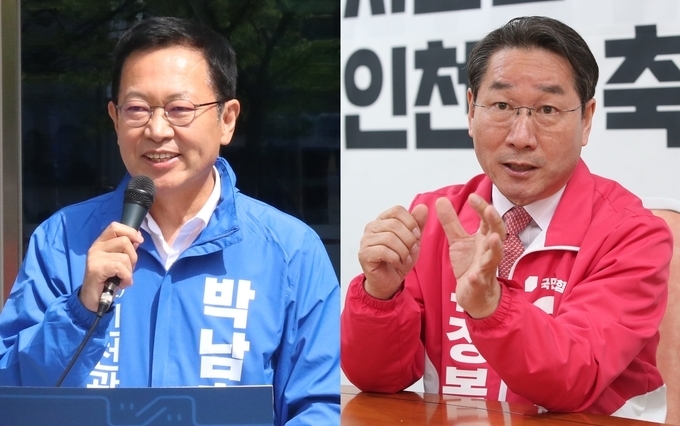 왼쪽부터 박남춘 더불어민주당, 유정복 국민의힘 인천시장 후보.( 사진 = 경기신문DB )