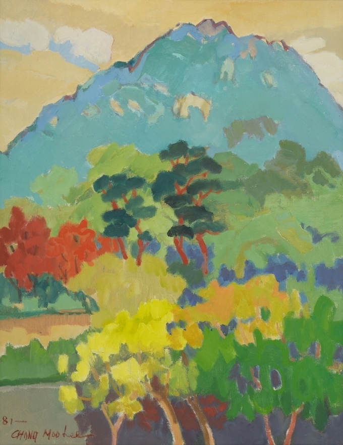 이종무, 소나무가 있는 신록, 1981, 캔버스에 유채, 91.2×73cm. (사진=아트센터 화이트블럭 제공)