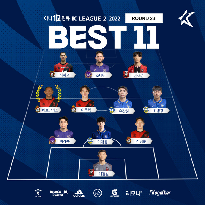 하나원큐 K리그2 2022 23라운드 베스트11 모습. (사진=한국프로축구연맹 제공)