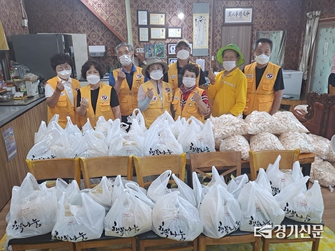 대한적십자사 포천지구 화현봉사회(회장 정선아) 회원들이 나눔할 물품을 앞에 두고 기뻐하고 있다. (사진=포천시 제공)