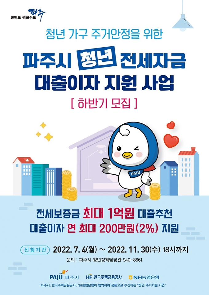 청년 전세자금 대출이자 지원사업 포스터(사진=파주시 제공)