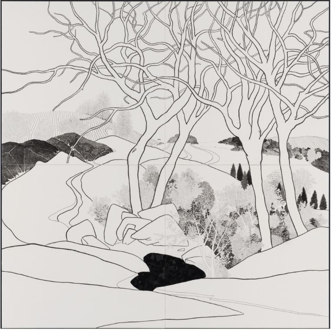단아한풍경22-29, 장지,방해말,목탄,숯,연필, 200X200cm, 2022. (사진=영은미술관 제공)
